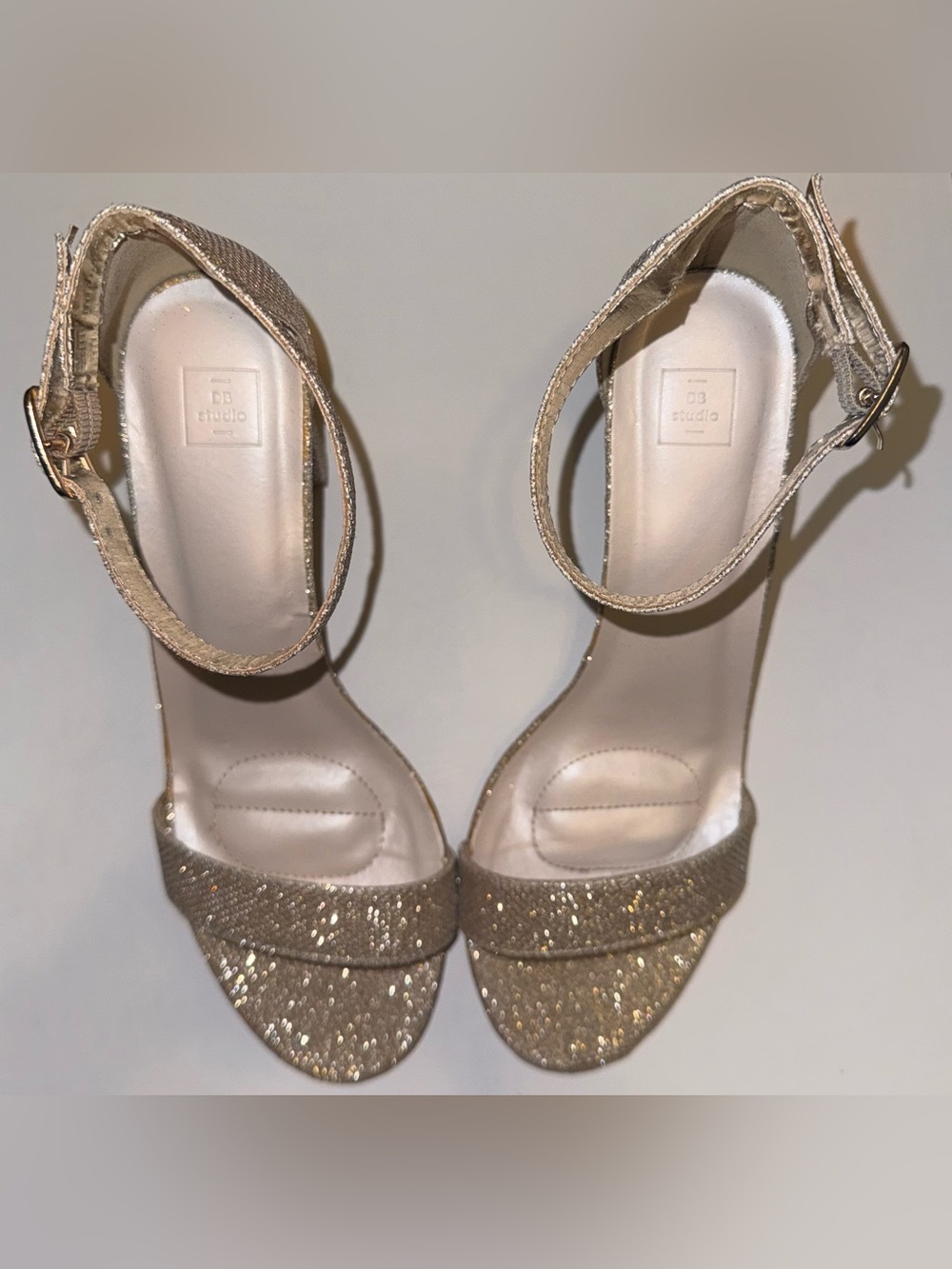 David's Bridal Gold Glitter Ankle-Strap Block Heel Sandals - Picture 4 of 13